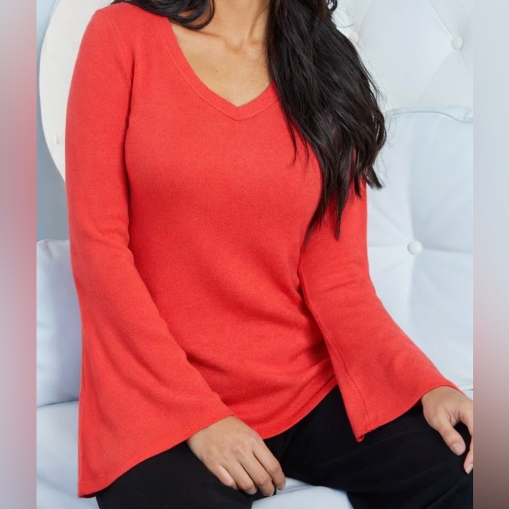 French Kyss Coral Kelly Bell Sleeve Sweater - NWT - Size S